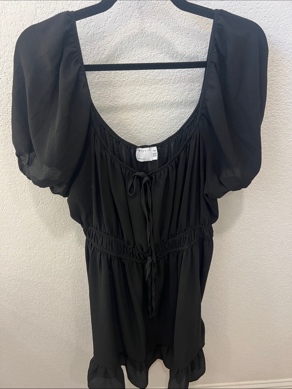 ASOS Curve Black Puff-Sleeve Tie-Front Dress